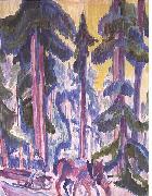 Ernst Ludwig Kirchner Wod-cart in forest Spain oil painting artist